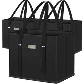 BALEINE 3Pk Reusable Grocery Bags, Foldable Shopping Bags for Groceries with Reinforced Bottom & Handles (Black)