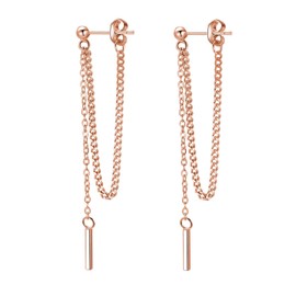 SLUYNZ 925 Sterling Silver Dangle Earrings Chain for Women Teen Bar Dangle Earrings Threader Earrings (C-Rose Gold Plated)