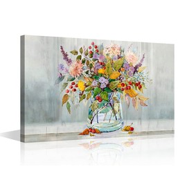 TISHIRON Canvas Wall Art for Living Room Bathroom Bedroom Vase Flowers Painting Canvas Prints Artwork Wall Decor Wrapped Stretched and Framed Wall Art Ready to Hang 8x12inch (20x30cm)