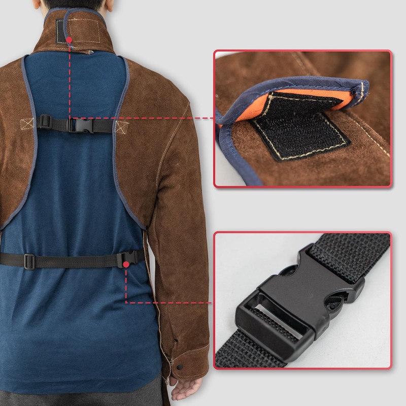 YESWELDER Leather Welding Apron with Sleeve and 6 Pockets, Heat