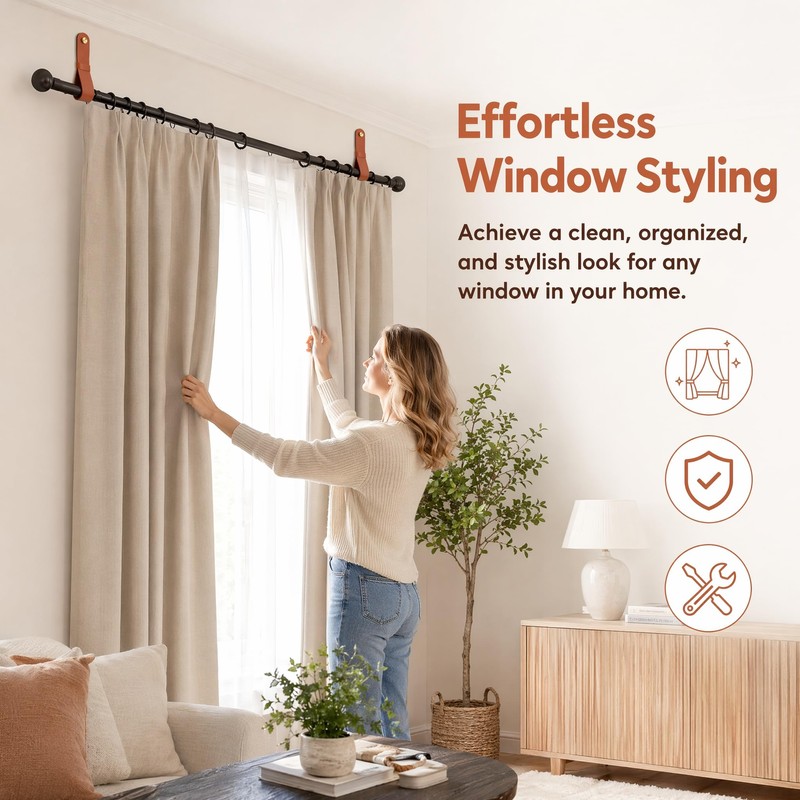2Pcs Leather Curtain Rod Holder PU Leather Curtain Rod Holders