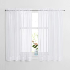 NICETOWN Sheer Window Curtain Panels - 45 Inches Length Window Treatment Drapes with Rod Pocket for Kitchen (2 Pieces, W60 x L45 Inches, White)