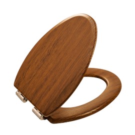 Toilet Seat, Slow Close, Premium Moulded Wood, Quick Release, Red Oak Look, PIKLiDS, Laminated Woodgrain Finish (Elongated)