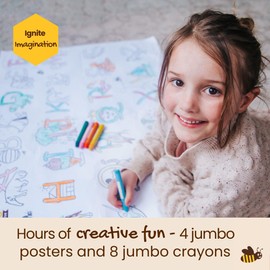 Honeysticks Kids Activity Set - 4 Giant Colouring Posters for Kids and 8 Jumbo Beeswax Crayons - Fun and Educational Posters for Toddler, Preschool Colouring. Perfect Gifts for Toddlers, Kids Aged 3-5