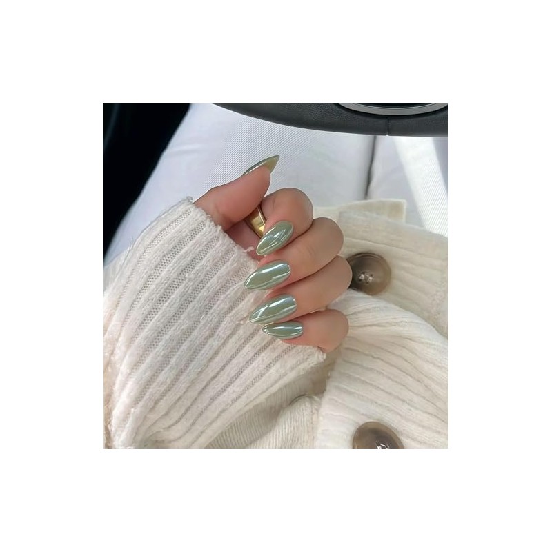 SXVME Uñas Postizas Almendradas con Glaseado Verde Donut, Uñas Postizas