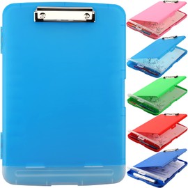 Clipboard with Storage, Side Open Nursing Clipboard Foldable Storage, Plastic Clipboard with Low Profile Clip, Waterproof Nursing Clipboards for Writing Drawing Clip Board - Transparent Blue