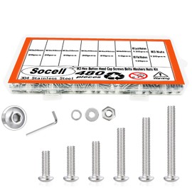 480pcs M3 Screw Assortment Kit,M3 Screws Bolts for 3D Printer DIY, Hex Button Head Cap Screws Bolts Nuts Washer Kit, 304 Stainless Steel(M3-0.5 x 25/30/35/40/45mm)