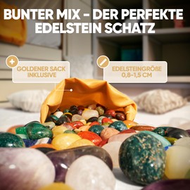 Colourful Gemstone Mix for Children, 50 Pieces Tumbled Stones for Treasure Hunting, Semi-Precious Stone Set