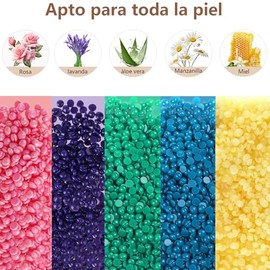 5PCS Cera para Depilar,granos de cera dura para pieles sensibles,perfectos para cuerpo,cara,bikini y piernas,recambio de cera española en casa para mu