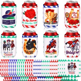 SEPGLITTER 32PCS Kentucky Horsing Racing Derby Party Decorations Derby Can Cooler Sleeves for Kentucky Horse Derby Party Supplies Horse Racing Day Beverage Cover Sleeves Decorations