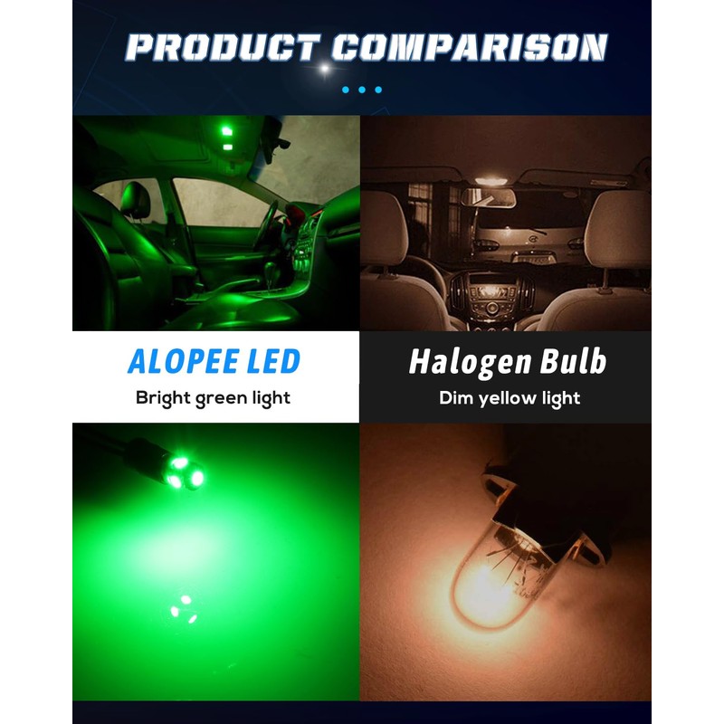 Alopee 30 Pack 194 LED Bulb Green DC 12V T10