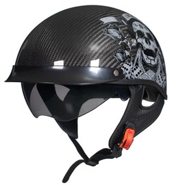 Crown Racing Carbon Fiber DOT Motorcycle Helmet Summer Motorcycle Hard Hat Rose Skull Retro Half Helmet