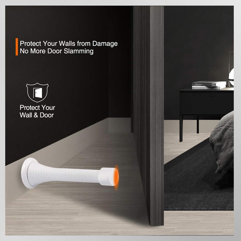 KOVOSCH 2 Pack Spring Door Stopper White - 3-1/4" Flexible