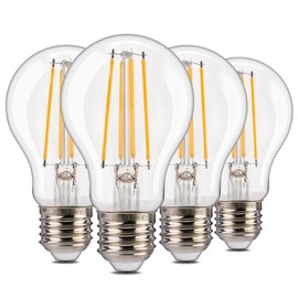 ALAMPEVER 800LM Dusk to Dawn LED Outdoor Light Bulb, 4-Pack A19 LED Bulb 60W Equivalent, E26 Base, 2700K Soft White, 7W Automatic Light Bulbs for Porch, Patio, Garage, Non-Dimmable