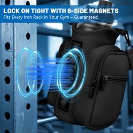 Yanwela Magnetic Gym Water Bottle Bag with Strong Magnet Holder for Men and Women Securely Attaches to Metal Surfaces Perfect for 40Oz Bottle Phone Small Essentials Carrier