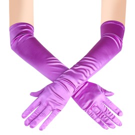 JUNART Long Satin Gloves,Elegant Elbow Length Gloves for Opera Party, Wedding, Evening Dresses,Carnival Costume, Dance (Purple)