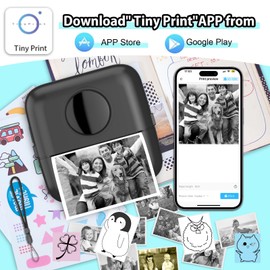 HuiJuKeJi Inkless Sticker Printer Mini Thermal Printer with 10 Rolls Thermal Paper,Color Pen for iOS&Android,Bluetooth Pocket Printer Smart Portable Receipt Printer for Photo Journal Notes Memo-Black