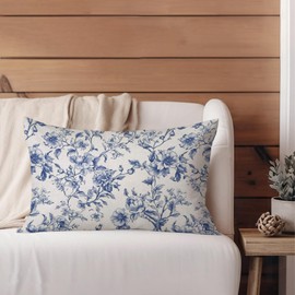 MIGEEN Blue Floral Pillow Covers 12x20 Inch Vintage Flower Blue White Decorative Throw Pillow Covers Chinoiserie Pillowcases Square Cushion Covers for Couch Bed Sofa Chair Car Decor