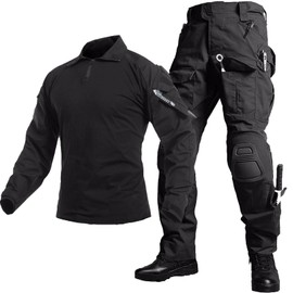 Mens G3 Combat Uniform Set Tactical Combat Shirt and Pants Suit Hunting Paintball Airsoft Apparel Black XXXL