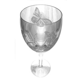IncisoArt Hand Etched Italian Crystal Goblet Sandblasted (Sand Carved) Handmade Wine Water Glass Engraved (Butterfly Grass, 340 Milliliter (11.5 Ounce) White Wine)