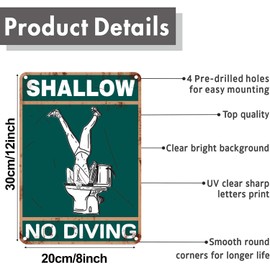 Vintage Metal Tin Sign Shallow No Diving Sign, Warning Swimming Pool Signs, UV Protected and Weatherproof, Durable Ink, Easy to Install,12X8Inch