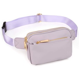 UTO Fanny-Pack-for-Women-Belt-Bag Leather Vegan Waist Pack Lightweight Travel Chest Crossbody Shoulder Purse Light Purple CA
