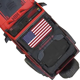 Shadeidea JK Sun Shade Compatible with Jeep Wrangler, JKU 4 Door Top Sunshade, Front & Rear Soft Cover -(Black Mesh Screen Soft Cover, NO Faded Flag) (2007-2018), UV Blocker -10 Years Lasting