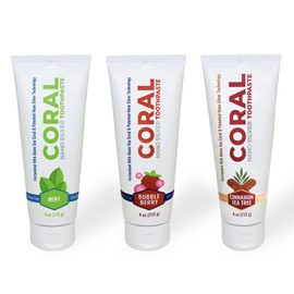 Coral Nano Silver Flavor Bundle Bubble Berry, Mint Toothpaste, Cinnamon Tea Tree, Natural Fluoride Free Teeth Whitening Toothpaste, Coral Calcium Nano Silver Infused SLS Free 3 Pack 4 Ounces