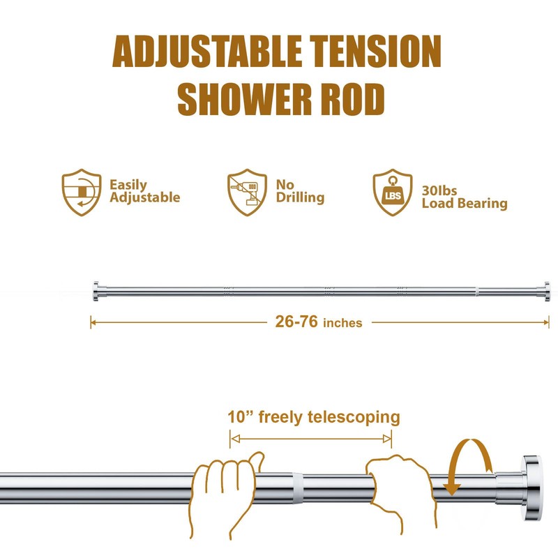 Ausemku Shower Curtain Rod 26-76 Inch Adjustable - 0.85 Inch