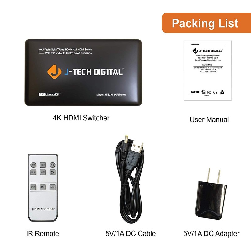 J-Tech Digital 4-Port High Speed HDMI Auto Switch with PIP