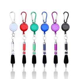 Pack of 6 Ballpoint Pens with Carabiner, Portable Stylus, Retractable Ballpoint Pen, Suitable for Workers, Teachers and Doctors
