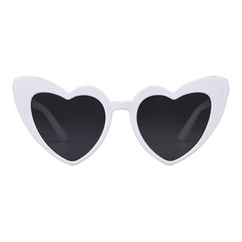 Laurinny White Heart Sunglasses for Women, Vintage Cute Cat Eye Heart Shaped Sun Glasses for Bride Wedding Party Driving