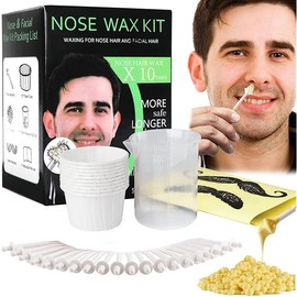 Nose and Ear Hair Waxing Kit - Hair Removal Set for Men and Women with 50g Wax Beads, 20 Applicators (10 times), 10 Paper Cups, and 10 Mustache Guards