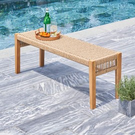 VIFAH Chesapeake Honey 2 Seater Patio Acacia Wood Mixed Strapped Rattan Garden Bench