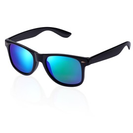 Fgdui 1pcs Polarized Sunglasses Retro Colored Glasses Protect Eyes from UV Damage Suitable for Sports Men and Women Outdoor Seaside(Bright black framed blue-green sheet)