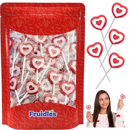 Valentine's Tattoo Heart Lollipops Candy, Red Heart Shaped Hard Candy Lollipop Suckers, Individually Wrapped, 10g Lollipop (40 Count (1 Pound))