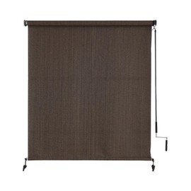 sunoff Outdoor Roller Shades，Cordless Patio Roller Up Blinds with Shade Cloth for Porch Gazebo Pergola Balcony Backyard，2 Poles & 1 Fabric，Mocha，96" Wx72 H