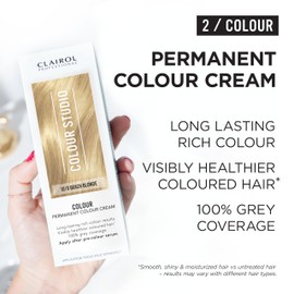 Clairol Colour Studio Permanent Colour Cream | Hair Dye | Long-lasting Rich Tones | 100% Grey Coverage | Dermatologically Tested Vegan Formula | Hair Colouring Kit | Beach Blonde 10/0 | 50ML