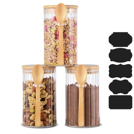 Steviieden 25 FL OZ Large Airtight Glass Jars with Bamboo Spoons Lids Overnight Oats Container Decorative Coffee Bar Food Storage Jar Cereal Nuts Salts Coffee Tea Flour Sugar Container Spice Jars