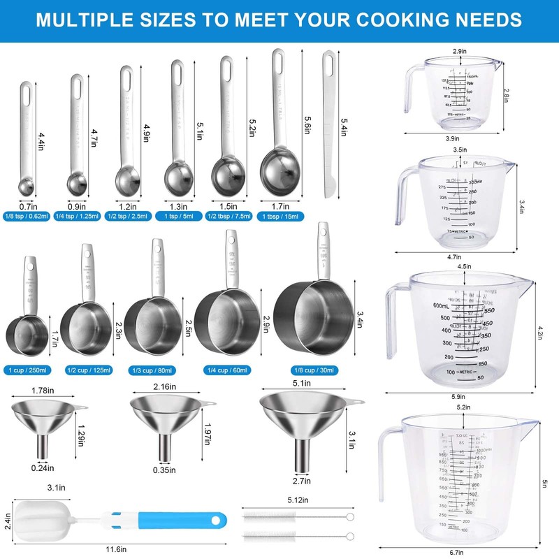 Measuring Cups and Spoons Set 22 Piece, 11 Stainless Steel