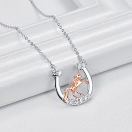 TANGPOET Unicorn Gifts 925 Sterling Silver Horseshoe Necklace Unicorn Pendant Jewelry for Women