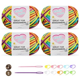 Chunky Crochet Yarn Kit for Beginners Thick Wool Cotton Amigurumi Yarn 4x50g Chunky Wool for Knitting, Ideal Easy Crochet Starter Kit for All Your Crochet Projects (4-Rainbow)