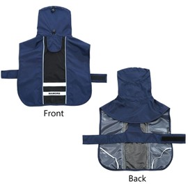 MAMORE Waterproof Dog Raincoat, Lightweight Rain Jacket with Reflective Strip, Adjustable Pet Clothes with Harness Hole for Dogs (Navy&Black, L)
