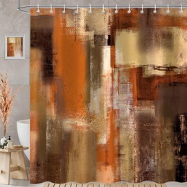 JAZEAOI - Cortina de ducha de aceite abstracta de color naranja quemado, arte moderno, tela de pintura roja y café, juego de decoración de baño, cortina de baño de tela de poliéster impermeable con
