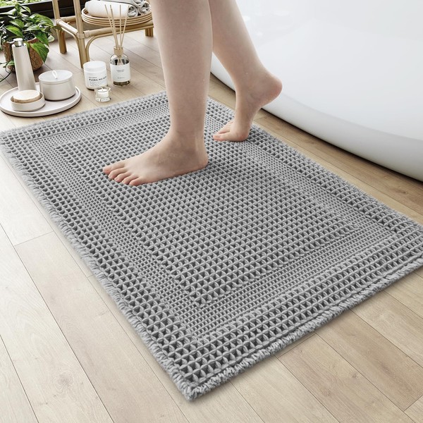 AMOAMI Waffle Bath-Mat, Absorbent Bath Mats for Bathroom Non Slip,