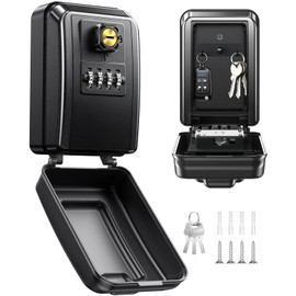 Vewaci Wall-Mounted Lock Box for Keys with Code, Large Capacity 4 Digits Combination Key Lock Box with Resettable Spare Key, Weatherproof Key Safe Storage Lockbox for Home, Apartment, Office, Black