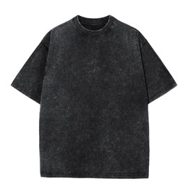 Men's Oversized Cotton T-Shirts Loose Fit Vintage Washed Tee Unisex Short Sleeve Casual Shirts Tops(Black,l)