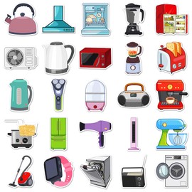 50 Pcs Household Appliances Vinyl Stickers,Graffiti Stickers,Vinyl Waterproof Sticker for Kids Teens Girls,for Phone Laptop Bottles Skateboard Computer Phone Luggage Guitar Gifts Sticker
