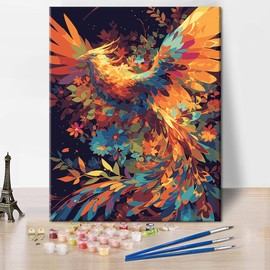 Adult Paint by Numbers Animal Painting by Numbers for Beginners DIY Bird Fire Phoenix Painting Art Flower Leaves Painting by Numbers Kits Man Lady Painting Kits Gifts 16 x 20 Inches