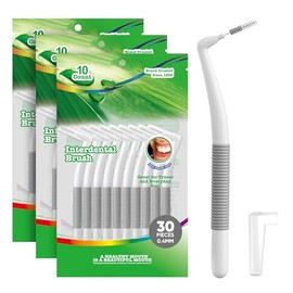 Interdental Brushes, 0.4 mm Ultra Fine, Pack of 30, L-Shaped with 90° Angle, Grey, for People with Tight Gaps